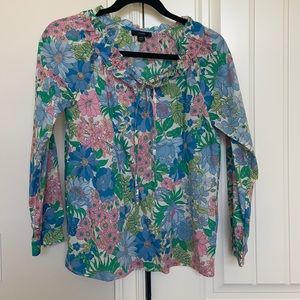 JCrew XXS colorful floral blouse with tie neck